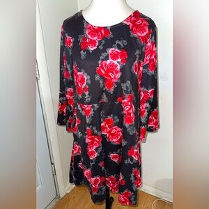 Justice Girl’s Black A-Line Bell Sleeved Dress with Red Roses Size 20 Plus
